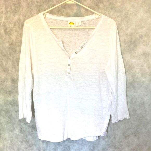 C & C California Linen Semi Sheer Lightweight Henley Top White Womens Large - Picture 5 of 14